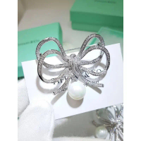 JPT Ribbon Brooch เพชร CZ พร้อมมุกญี่ปุ่น สไตล์เกาหลี งานชุบทอง 24KGB เกรดจิวเวลรี่ บล็อกบัสเตอร์