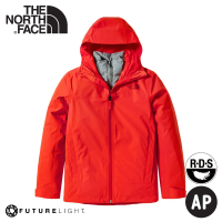 【The North Face】女 FL二件式防水透氣鵝絨外套《粉橘/灰》4NAH/保暖連帽外套/防潑水/休閒外套(悠遊山水)