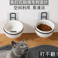 寵物貓碗實木貓窩貓柜展示柜懸掛式固定防打翻單碗吃飯喝水貓食盆