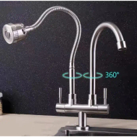 304Stainless Steel Faucet, Double Pole Kitchen Faucet Install a Sink Sink Faucet Stainless Steel Dou