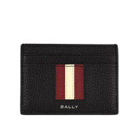 【BALLY】Ribbon 紅白條紋牛皮4卡卡片夾/名片夾(黑色)