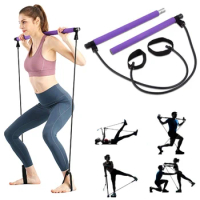 Portable Pilates Bar Kit Resistance Band, Hip Training Sit Up Yoga Pilates Stick with Foot Loop