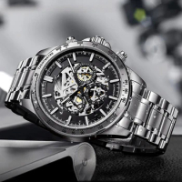 AILANG Vintage Fashion Casual Men Automatic Mechanical Watch Stainless Steel Skeleton Mens Watches Top Brand Luxury Clock