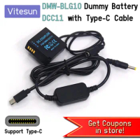 DMW-BLG10 BLE9 Dummy Battery DCC11 + USB Type C PD Converter to DC Cable for Panasonic Lumix DMC-GF6 GF5 GF3K GX7 S6 S6K GX8