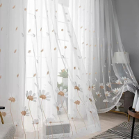 1pc Pink Dragonfly and Flower Sheer Curtain，Pastoral Style Embroidery Gauze for the Living Room Decor，Rod Pocket Window Drapes