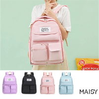 【MAISY】學院清新風格大容量多口袋功能單肩後背包(現+預 黑色 / 粉色 / 藍色 / 紫色)
