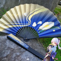 Game Genshin Impact Cosplay Kamisato Ayaka Folding Fan Handheld Double-Sided Cloth Fan Dance Hand Fan Costume Props Cosplay Gift