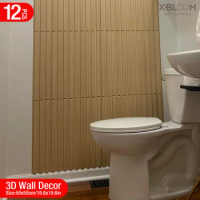 12pcs 50cm 3D wall decor Wood grain slatted wall panel 3D groove texture panel tile living room wall sticker waterproof bathroom