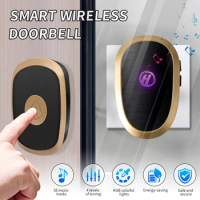 RF 433MHz Wireless Doorbell 150M Long Distance 38 Songs Ringtone Chime Calls for House Store Office Home Door Bell with Battery