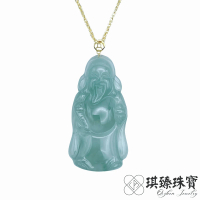 【琪臻珠寶】天然A貨翡翠糯冰種財神爺吊墜(18K金扣頭_糯冰翡翠_雙11)