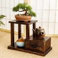日式泡桐木博古架 客廳擺件桌 面茶架 藝術盆栽架 有暗格儲物收納盒 子日本 全館免運