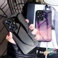 Sarung telefon untuk Realme C55 NFC, Sarung kaca terbaja Warna Kecerunan, penutup keras untuk Realme