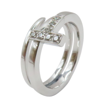 【二手名牌BRAND OFF】Tiffany & Co 蒂芬妮 18白K金 帶鑽 T系列 戒指