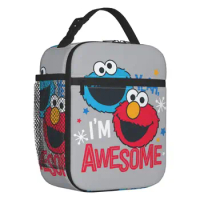 Cartoon Sesame Street Cookie Monster Insulated Lunch Bag for Women Leakproof Thermal Cooler Bento Box Office Picnic Travel