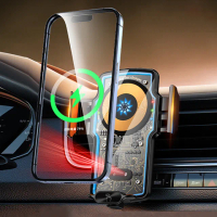 【YOLU】15W 車用MagSafe磁吸透明無線充電盤 自動開合車載出風口導航支架 汽車無線充電器 車架(交換禮物)