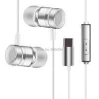 wholesale 200pcs/lot Type-C Metal Earphone for Oneplus 7 Pro In-ear Mic Wire Control USB C Headset Earphone for Note 10 Plus