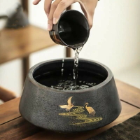 茶洗日式家用陶瓷功夫茶具配件復古銀斑釉杯洗大號水盂茶渣缸