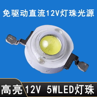 超亮12Vled燈珠5W大功率LED光源白藍光野釣夜釣燈12V燈泡燈芯配件
