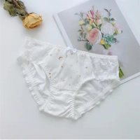 Womens Daily Briefs Knickers 100% Cotton Crotch Hipsters Nudie Star Underwear Lingerie Female Intimates Panties for Lady White