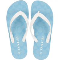 【COACH】白X藍滿版LOGO夾腳橡膠夾腳涼拖鞋