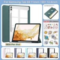 For Samsung Tab S9 11inch X710 S9 FE S9+ S9 Plus 12.4inch X810 S9 FE Plus Acrylic Leather Case Transparent Shockproof Back Cover