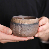Free Shipping Retro Coarse Pottery Master Cup Heart Sutra Cup Gilded Iron Glaze Old Rock Clay Tea Cu