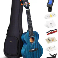 Enya Concert Ukulele 23" MS All Solid Mahogany with Cherry Blossom Pattern Bundle Case Tuner Strap Strings Capo Sand Shaker Pick