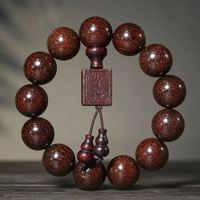 老料金星小葉紫檀佛珠手串帶方牌葫蘆紫檀木串念珠手鍊文玩