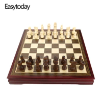 Easytoday Wooden Chess Game Set Wood Chess Pieces Short Tea Style Puzzle Chessboard Table Games High-quality Entertainment Gift