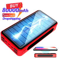 Solar Power Bank 80000mAh Wireless Portable Charger Outdoor Power Bank External Battery Poverbank for Xiaomi Mi Samsung IPhone