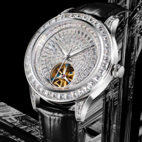 2024 New Haemmer jacob Diamond Face Tourbillon Mechanical Men's Watch Men's Genuine Leather Luminous