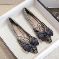 Women's Bow Tie Flat Shoes, New Arrival Spring Season 2025, With Rhinestones, Pointed Toe, Loafers, 