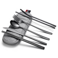 韓式便捷餐具（黑色7件套/淺色袋） 