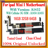Original Unlock Motherboard for iPad Mini 1,No ID Account for iPad Mini 1,A1432, A1454, A1455, WiFi 3G Version Tested Good Plate