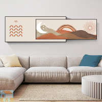 北歐小清新客廳裝飾畫現代簡約沙發背景墻大氣橫版床頭疊畫掛畫