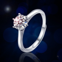 正品莫桑鉆石戒指女純銀一克拉求婚結婚高級感戒指活口送女友禮物