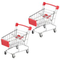 2 Pcs Mini Shopping Cart Small Desktop Miniature Supermarket Trolley Storage Plastic Toy