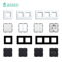BSEED Mechanical Button Switch Part 1/2/3Gang 1/2Way Wall Socket Function Parts Glass Frame White Black DIY Combination
