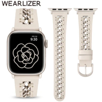 Wearlizer Chain Leather Strap For correa Apple Watch Band 44mm 49mm 45mm 42mm 40mm Watchband For IWatch Series SE Ultra 9 8 7 6