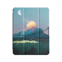 【BOJI 波吉】iPad 7/8/9 10.2吋 三折式內置筆槽透明氣囊軟殼 復古油畫款 香芋棕