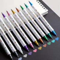 10Pcs Metallic Glitter Marker Pens Dual Tip Brush And Fine Point For DIY Album Black Cards Scrapbooking Craft Supplies