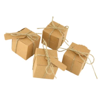 10//20/50Pcs Kraft Paper Candy Boxes Square Wedding Favor Gifts Box With Rope Tag Baby Shower Wedding Birthday Party Decoration