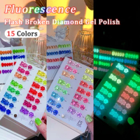 Vendeeni 15 Colors/Set Fluorescence Flash Broken Diamond Gel Nail Polish Glitter UV Soak Off Gel Varnish Shiny Gel Lacquer 15ml