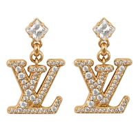 【Louis Vuitton 路易威登】LV M01844 Lady 奢華水鑽LV LOGO造型時尚針式耳環(現貨)