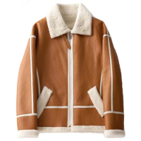 Denny&amp;Dora Mens Sheepskin Shearling Jacket Flight Jacket Short Sheepskin Coat For Men