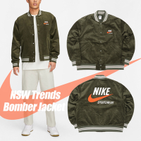 Nike 棒球外套 NSW Trends Bomber 男款 燈芯絨 綠 復古 寬鬆 刺繡 大Logo DV9998-325