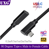 100W PD 5A Curved USB3.1 Type-C 90 Degree Extension Cable 4K 60Hz 10Gbps USB-C Gen 2 Extender Cord 5m For Macbook ASUS HP Laptop
