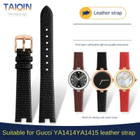 12 14mm For Gucci YA141.4 YA141505 Soft Thin style lizard print Cowhide Genuine Leather watchband GC women watch strap bracelet