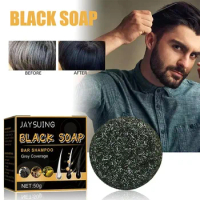 Sdottor 50g Soap Hair Darkening Shampoo Bar Repair Gray White Hair Color Dye Hair Shampoo Natural Grey Gloss Black Soap