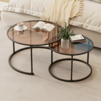 Light Luxury Round Nesting Table 1set Tea Coffee End Tables Glass Sofa Side Table Desk for Living Room Balcony Home Office